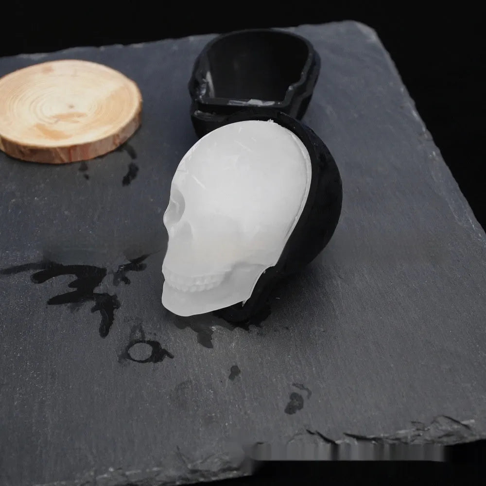 3D skull ice cube maker silicone tray creating detailed Halloween ice cubes