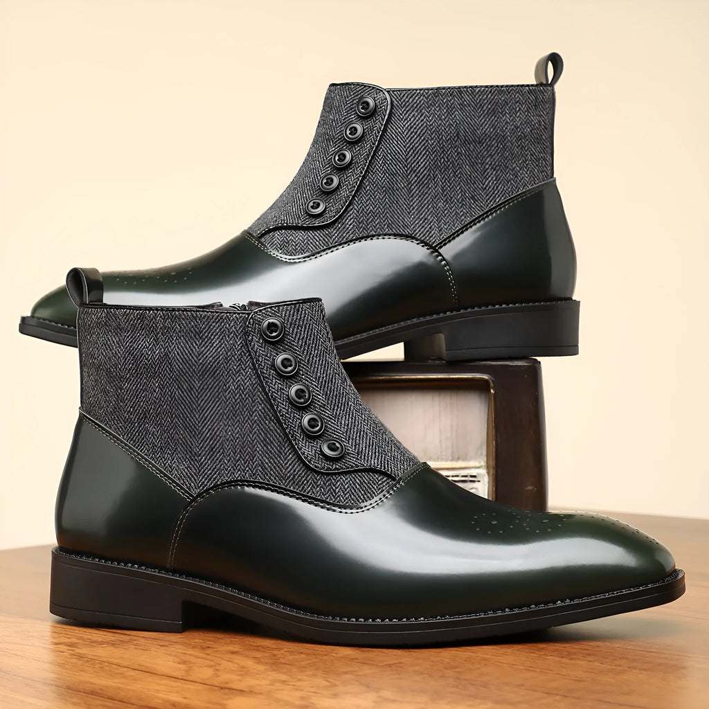 Men's brown retro formal shoes with side zipper closure and square toe