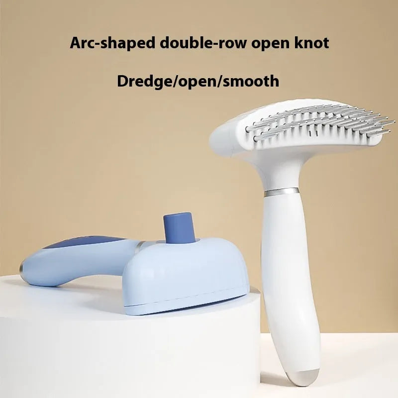 Double row stainless steel pet comb for dog grooming in azure light blue and apple white colour options