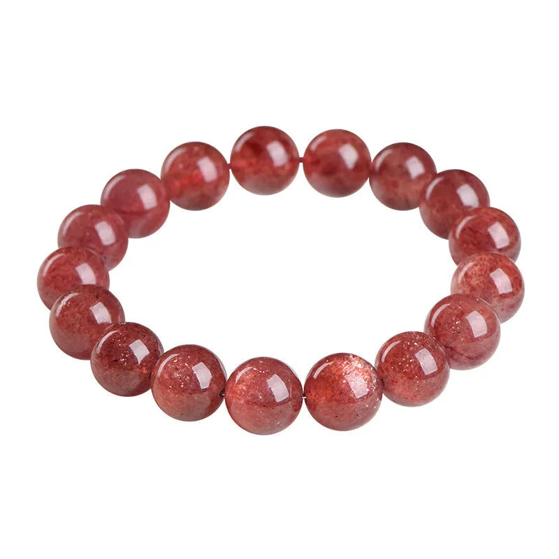 Natural strawberry quartz bracelet with geometric red crystal beads in three size options from 7mm to 10.8mm diameter