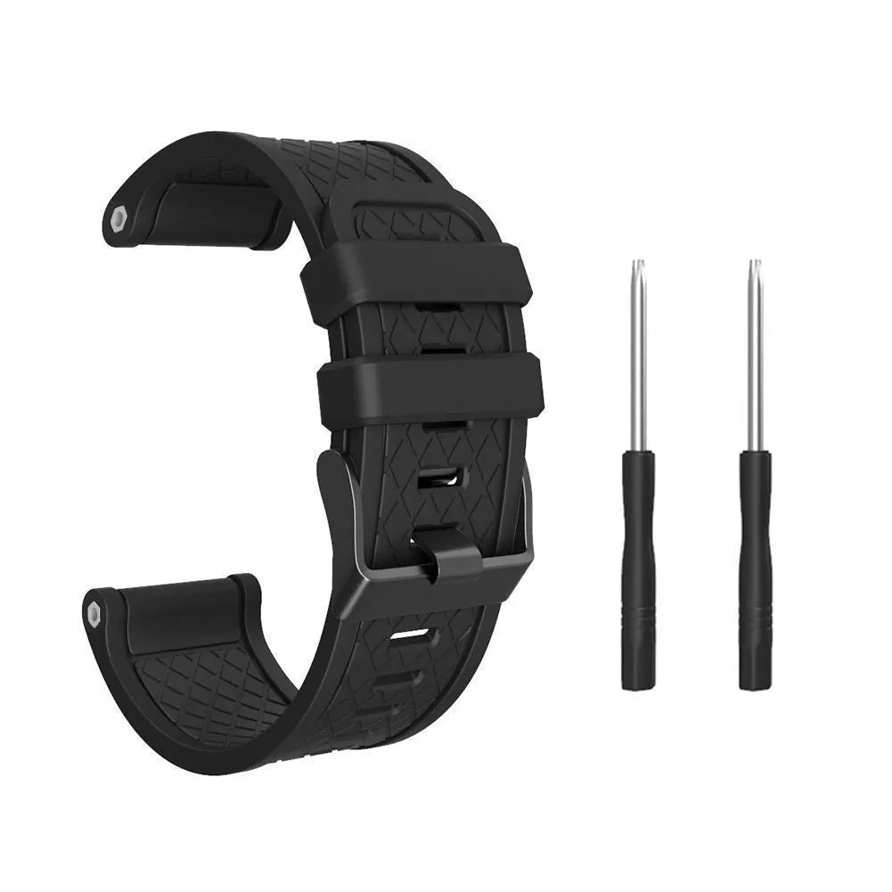 Black silicone sports watch strap with stainless steel button closure for Jiaming watches
