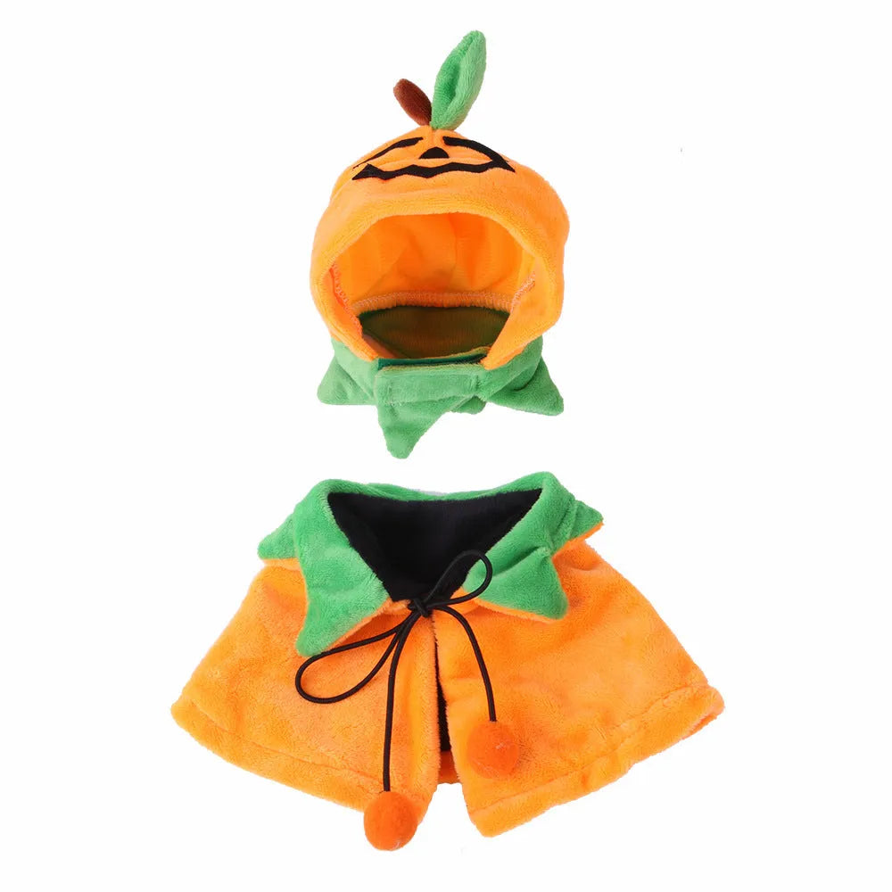 Orange plush Halloween pumpkin cloak for a dog or cat, shown in size M.