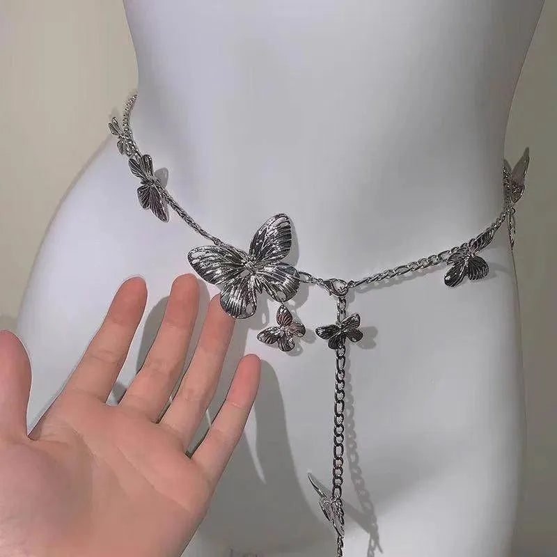 Gold butterfly waist chain belt 40cm wide alloy women's retro accessory