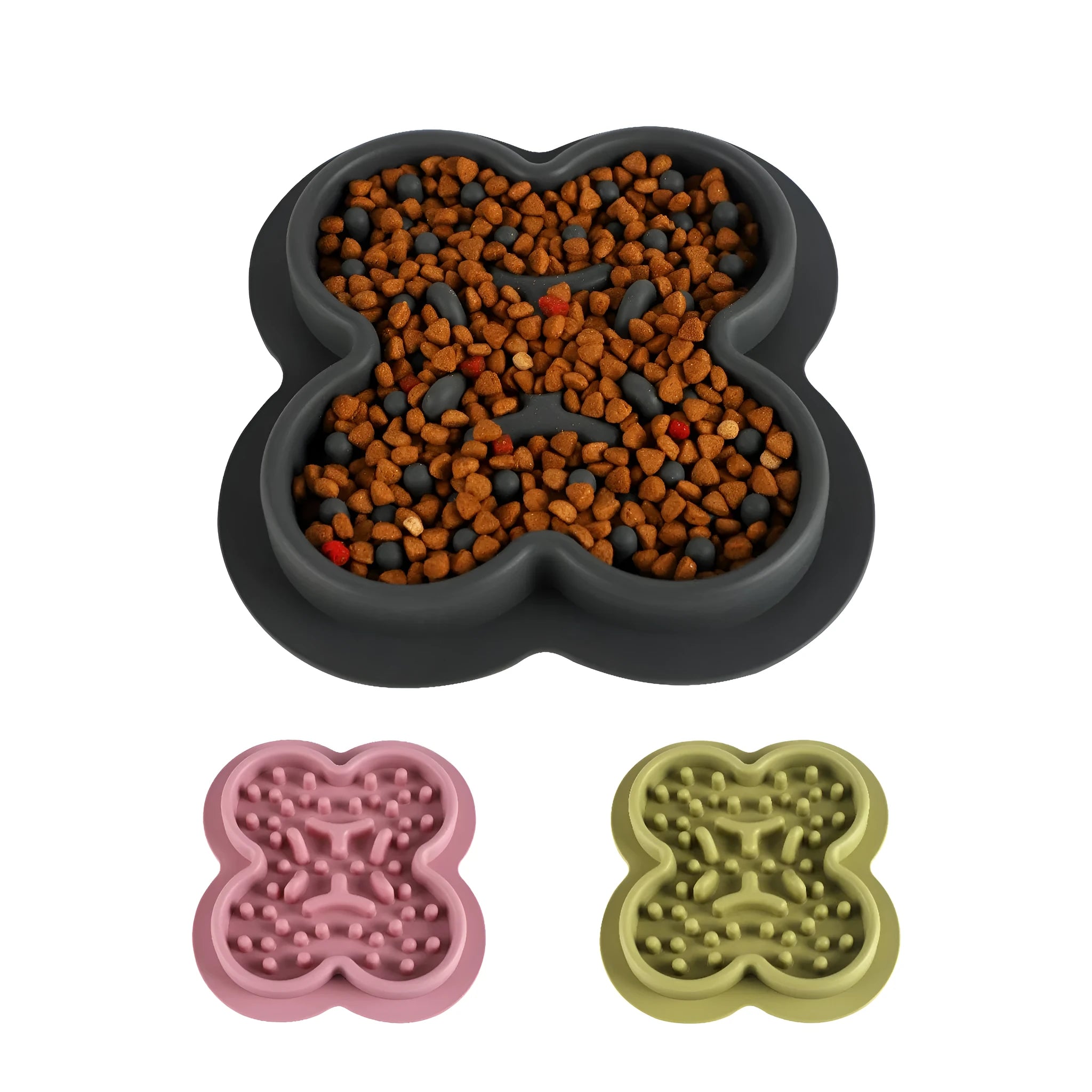 Blue silicone pet licking pad with textured surface and raised edges for slow feeding.