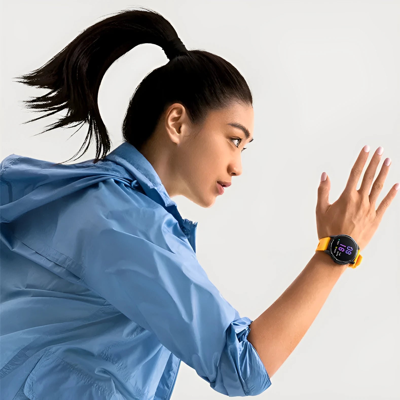 Dual band GPS smart watch with touchscreen in black, white, or blue with silicone strap