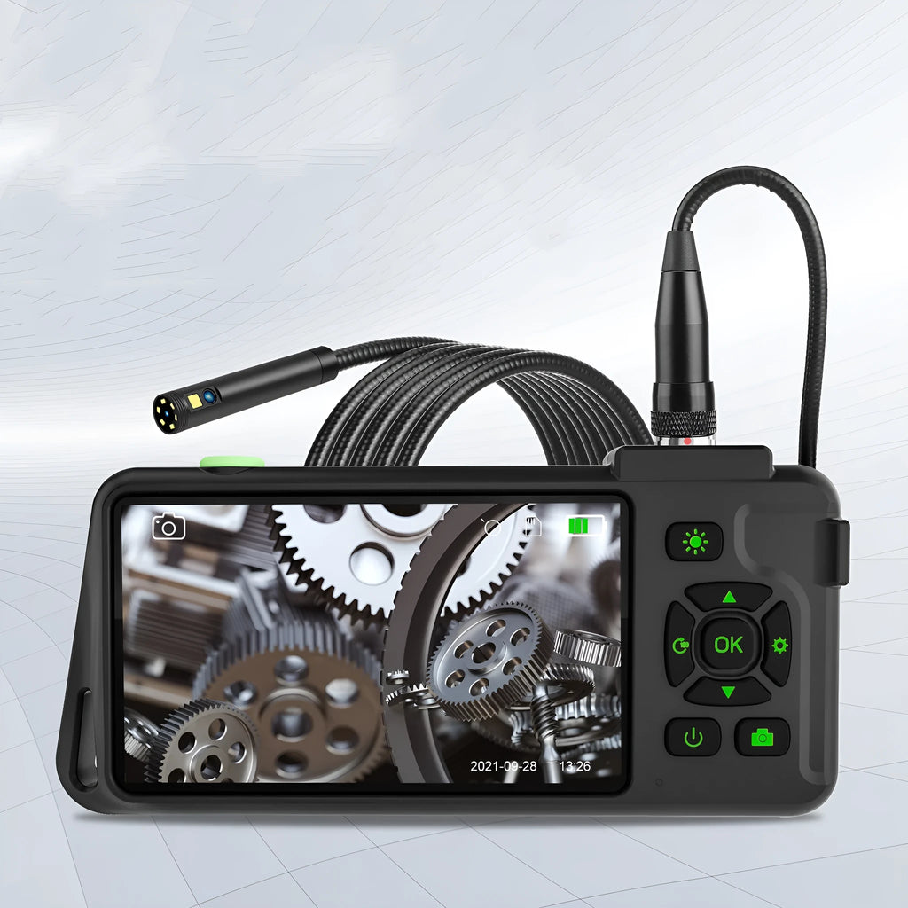 Handheld industrial endoscope with 4.5-inch screen and 5.5mm camera probe for automotive inspection