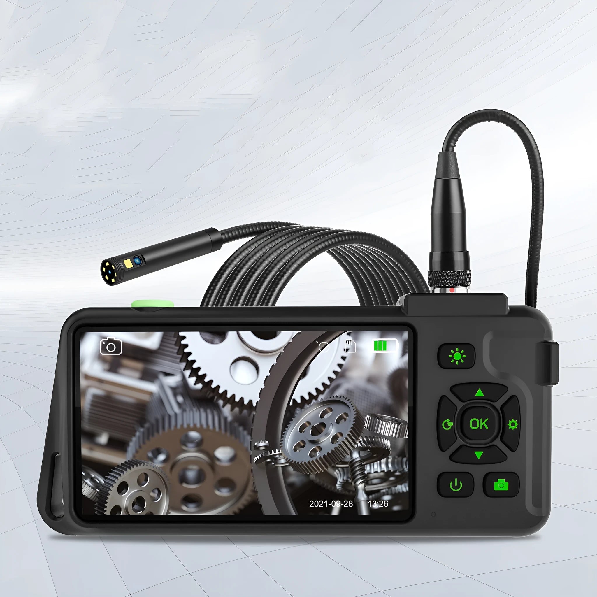 Handheld industrial endoscope with 4.5-inch screen and 5.5mm camera probe for automotive inspection
