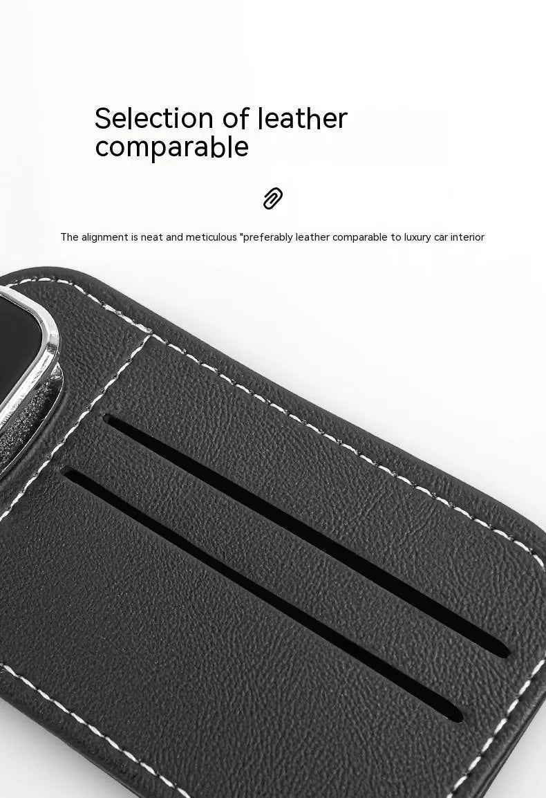 Cowhide leather car sun visor card holder with glasses clip in choice of five colours.