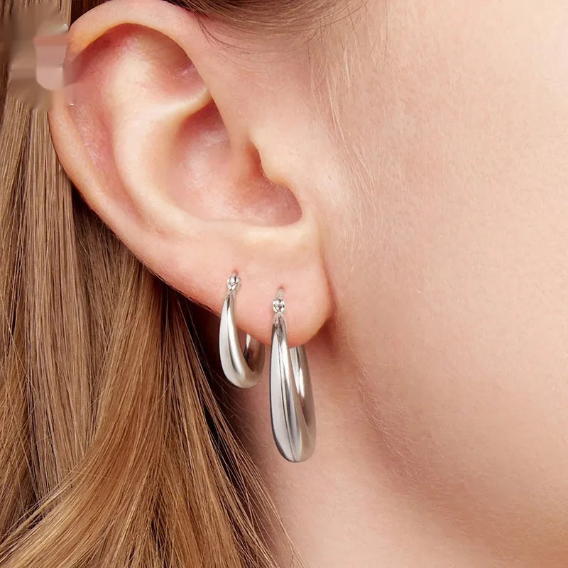 Copper geometric ring ear clip earrings with silver needle posts in three size options