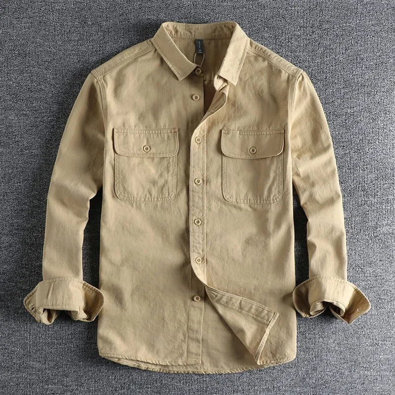 Men's loose fit long sleeve cardigan shirt in polyester available in four colours