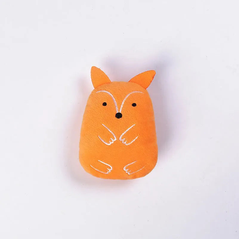 Compact plush catnip toy for teeth grinding and chewing, shown in one of six colour options