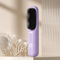Wireless anion straight comb in beige, black, pink, or purple colours with USB-C charging port.