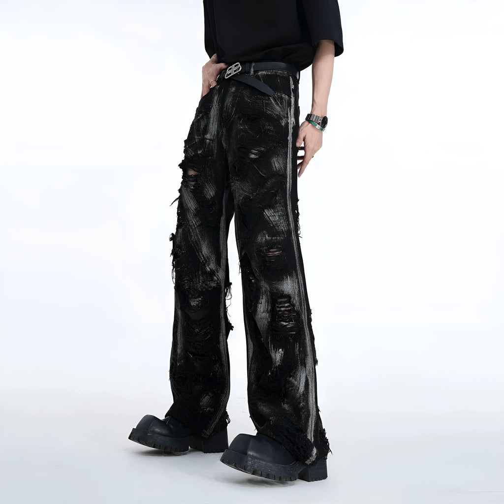 Men's denim jacket and pants set in American graffiti style with heavyweight washed fabric