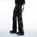 Men's denim jacket and pants set in American graffiti style with heavyweight washed fabric