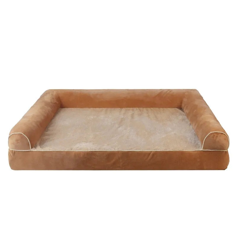 Square sponge dog bed for pets available in dark grey, light grey, khaki, blue, and beige colours.