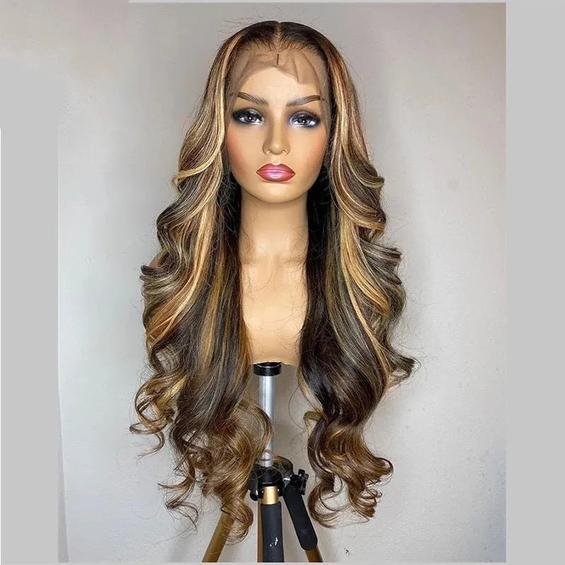 Front lace wig with long curly synthetic hair in gradient colour options