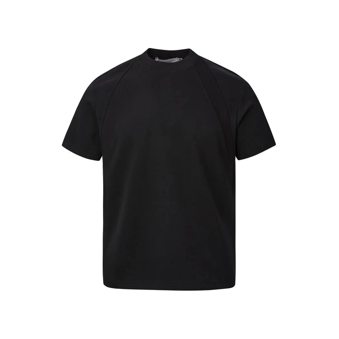 Men's loose fit short sleeve top with air layer stitching in black, grey, or white