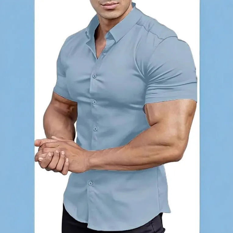 Men's short sleeve casual printed shirt with collar in a choice of colours.