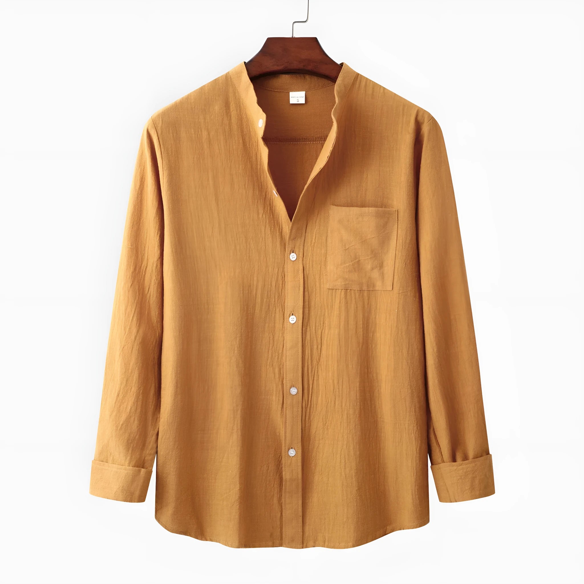 Men's brown cotton blend long sleeve shirt and trousers casual set on hanger