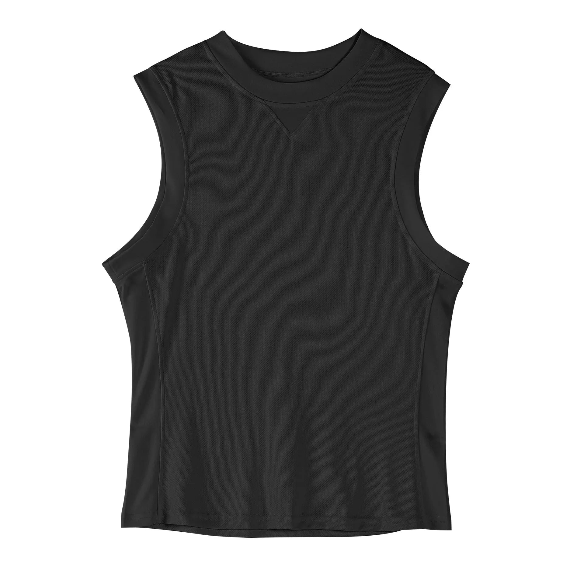 Men's loose black fitness vest on a white background