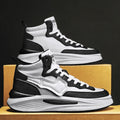 Men's black and white platform high-top board shoes with round toe design