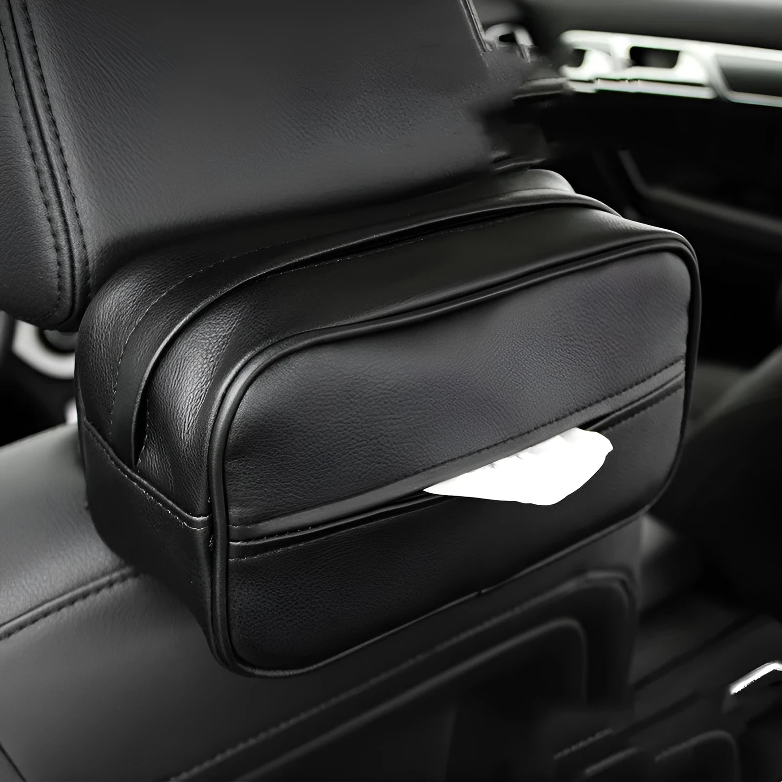 Black PU leather rectangular storage box for car and home organisation