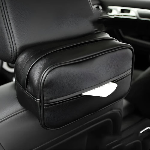 Black PU leather rectangular storage box for car and home organisation