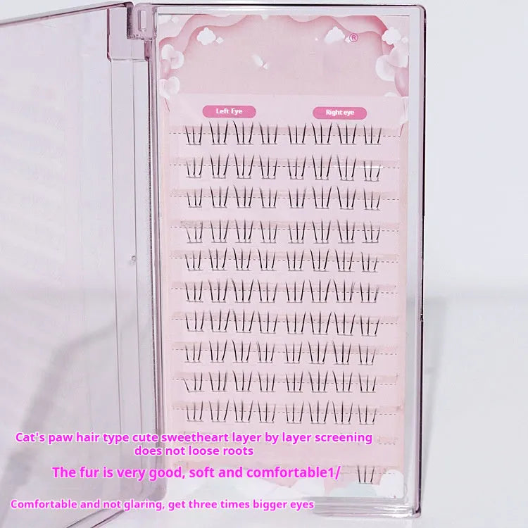 False eyelashes with kitten's paw lower design in 12-row segmented construction and 4-5-6mm tapered length