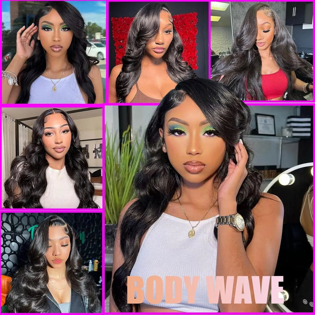Black medium-long curly synthetic full-head wig on display showing natural wave pattern