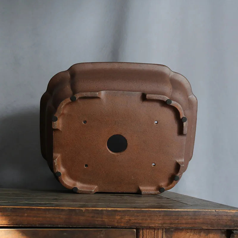 Purple sand rectangular bonsai flower pot on floor with modern ceramic finish