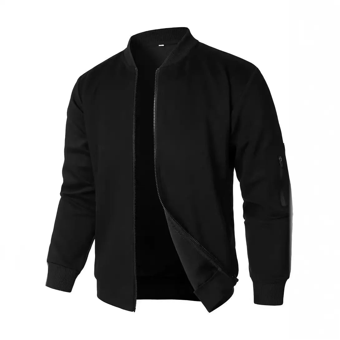 Men's loose fit knitted jacket in black, blue, or grey, showing long sleeves and light business style.