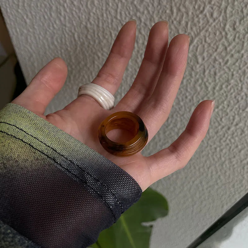 Chinese style irregular resin wide ring in geometric shape with retro design