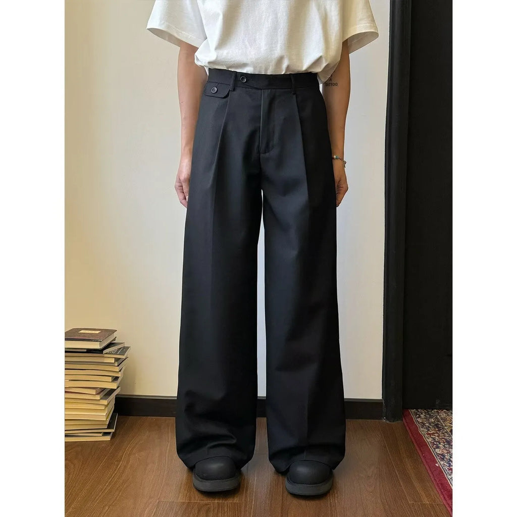 Men's straight-leg loose wide-leg trousers in chemical fibre blend fabric available in brown or black