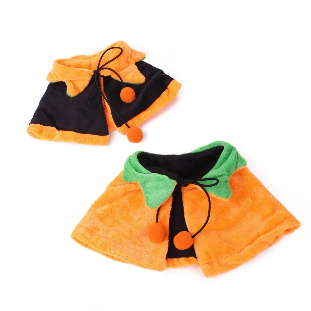Orange plush Halloween pumpkin cloak for a dog or cat, shown in size M.