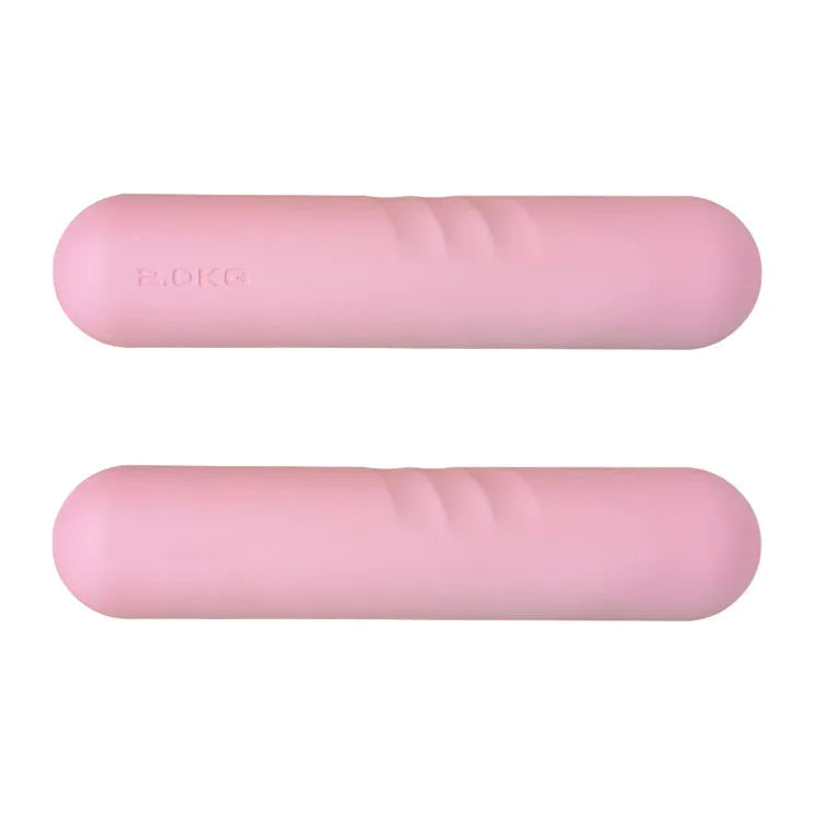 A silicone-edged hand-drawn dumbbell stick in various colours and weights for fitness training.
