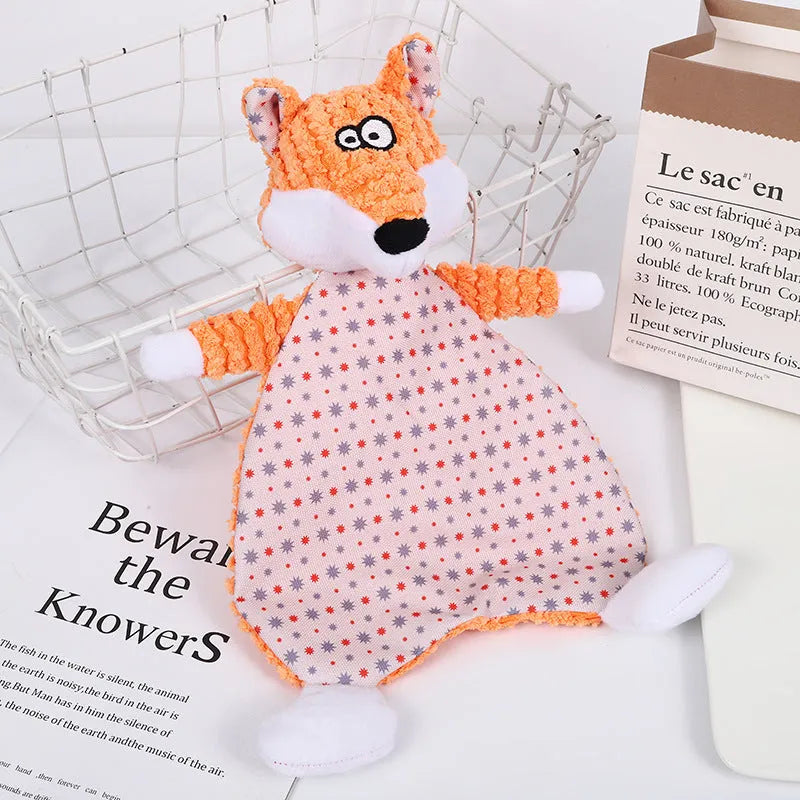 Soft velvet pet toy shaped like a fox elephant with sound activation for cats and dogs