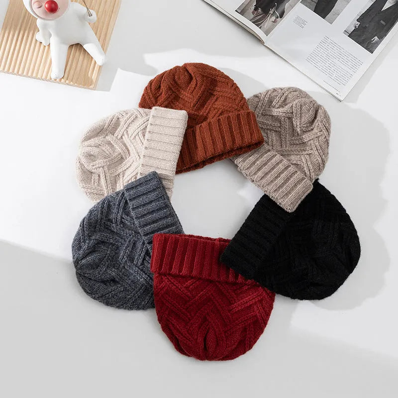 Thickened wool knitted winter hat in dome style available in ivory white khaki red brown grey and black