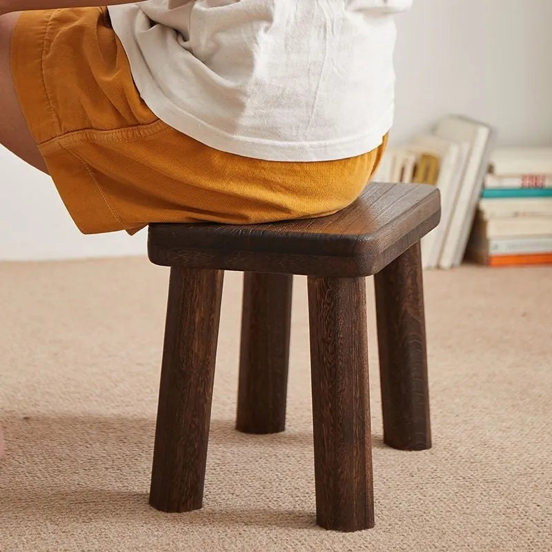 Distressed solid wood shoe changing stool with bracket structure
