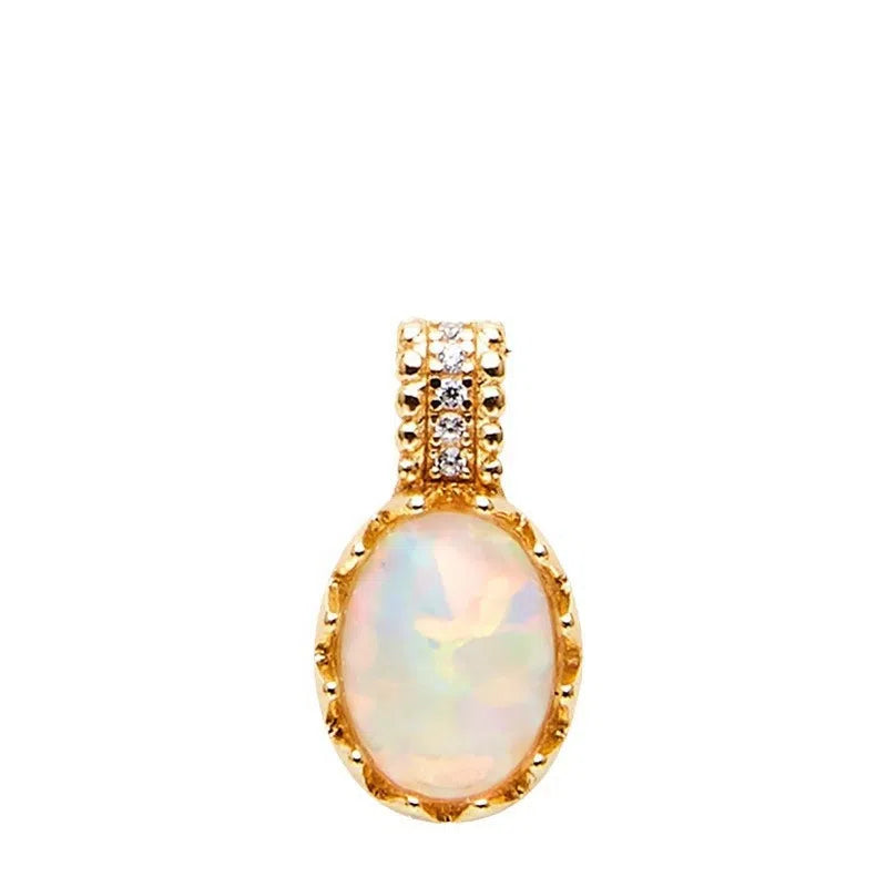 Geometric round copper pendant necklace with opal element for women