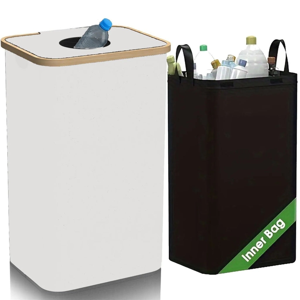 Black bamboo oxford cloth storage basket with removable lid and double inner pockets for household organisation