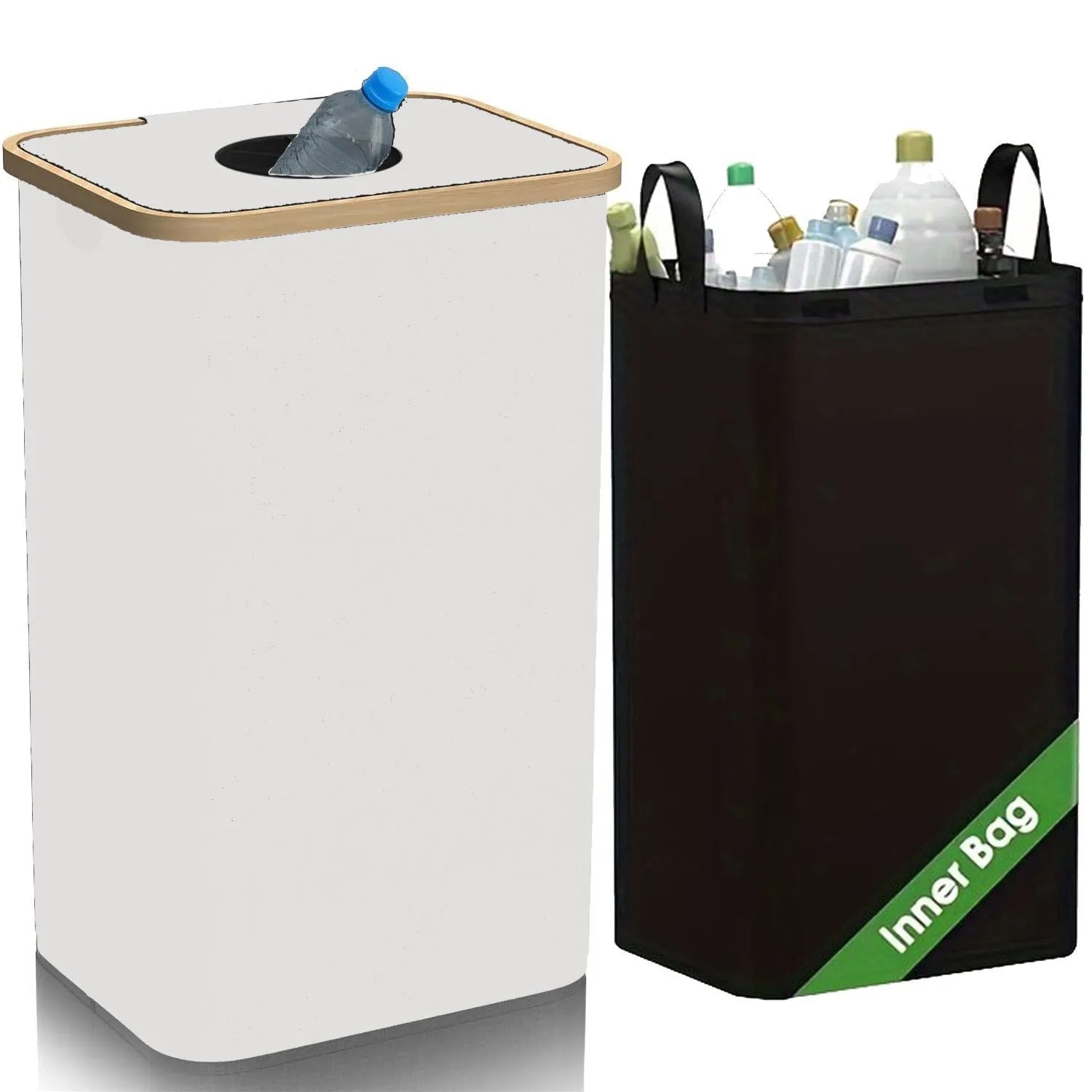 Black bamboo oxford cloth storage basket with removable lid and double inner pockets for household organisation