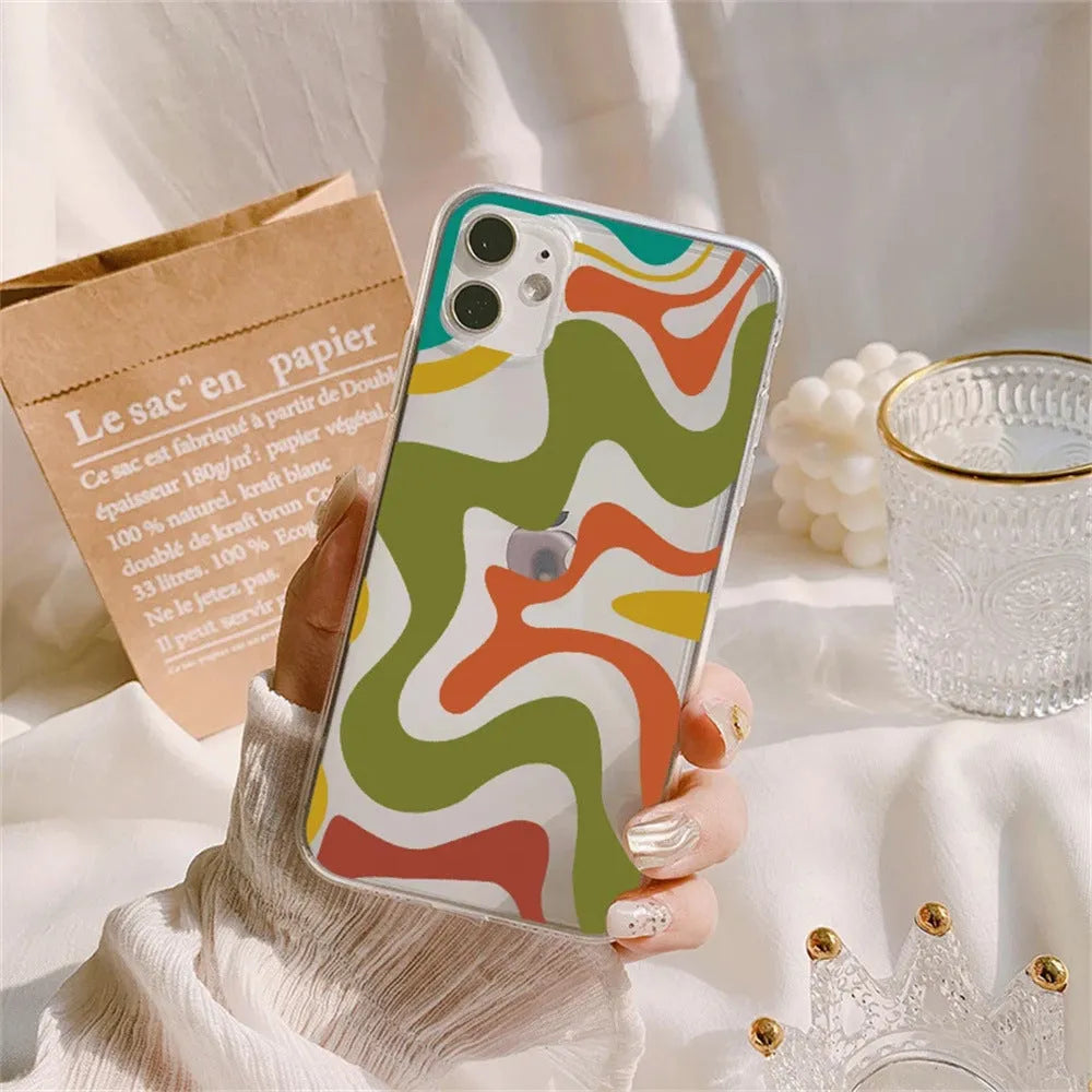 Transparent TPU soft shell phone case with striped wave pattern for iPhone
