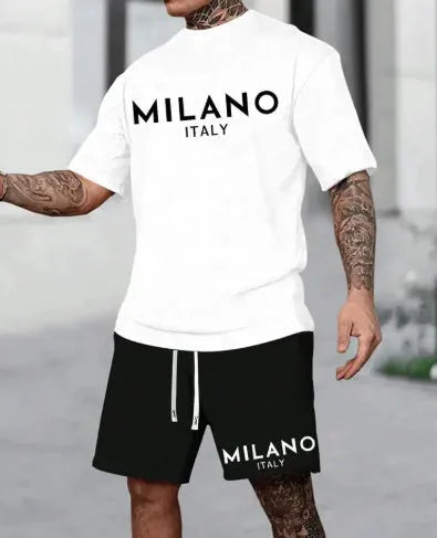 Men's polyester short sleeve suit set with matching shorts in five colour options