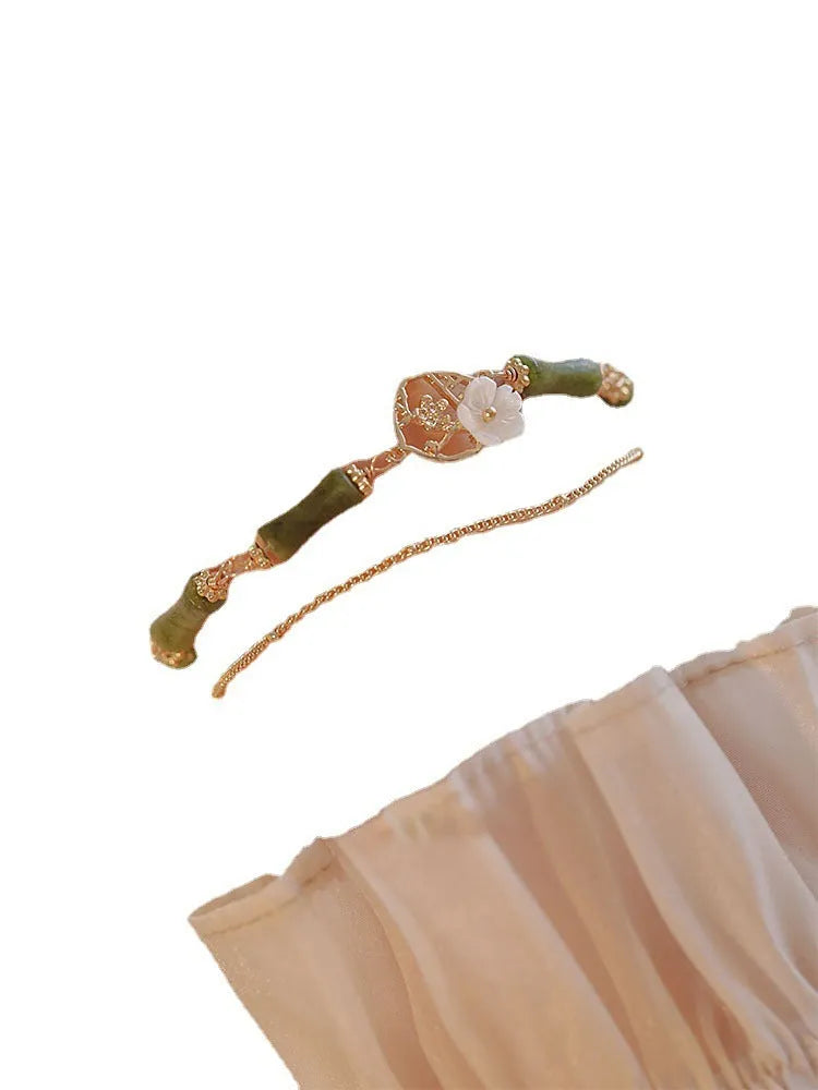 Natural olivine gemstone double layer bracelet for women with pastoral Twin Bells of Ireland design
