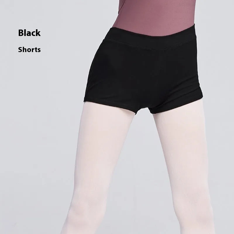 Black cotton dance shorts for women's ballet practice and fitness exercise
