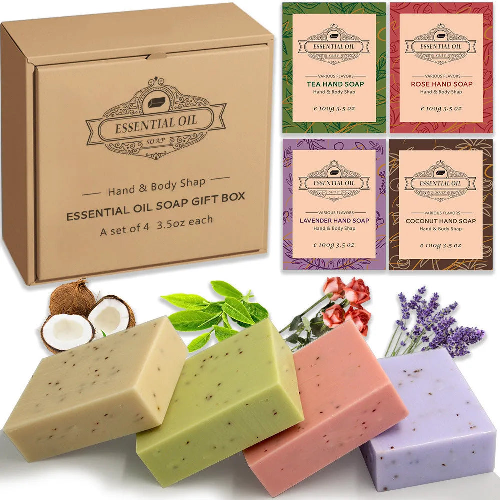 Handmade frosted essential oil soap bar in botanical scents like lavender and green tea, 100g.