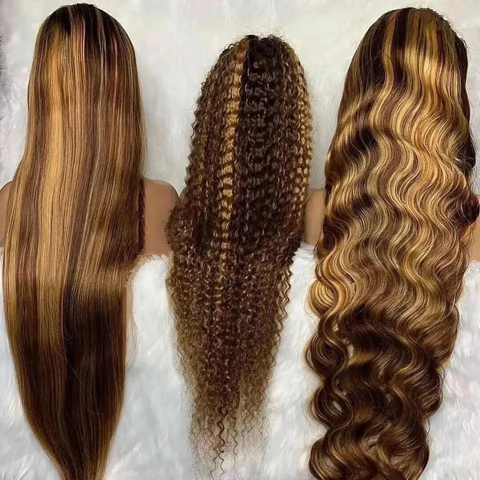 Front lace wig with African black gradient colour and big wave pattern, showing side bangs style
