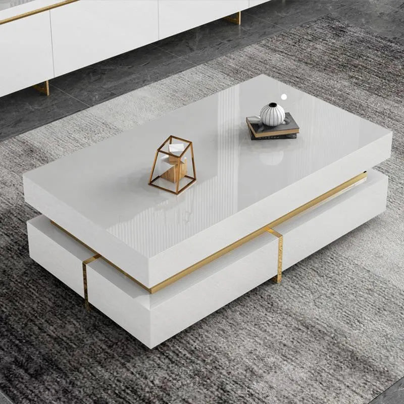 Modern minimalist tempered glass coffee table with baking paint finish on clean white background