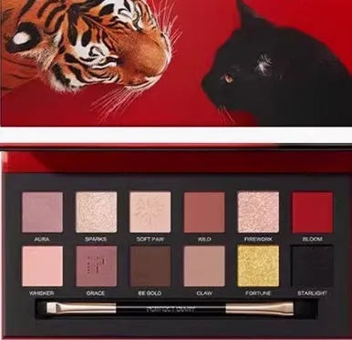 Twelve-colour animal themed eye shadow palette with pressed powder formula