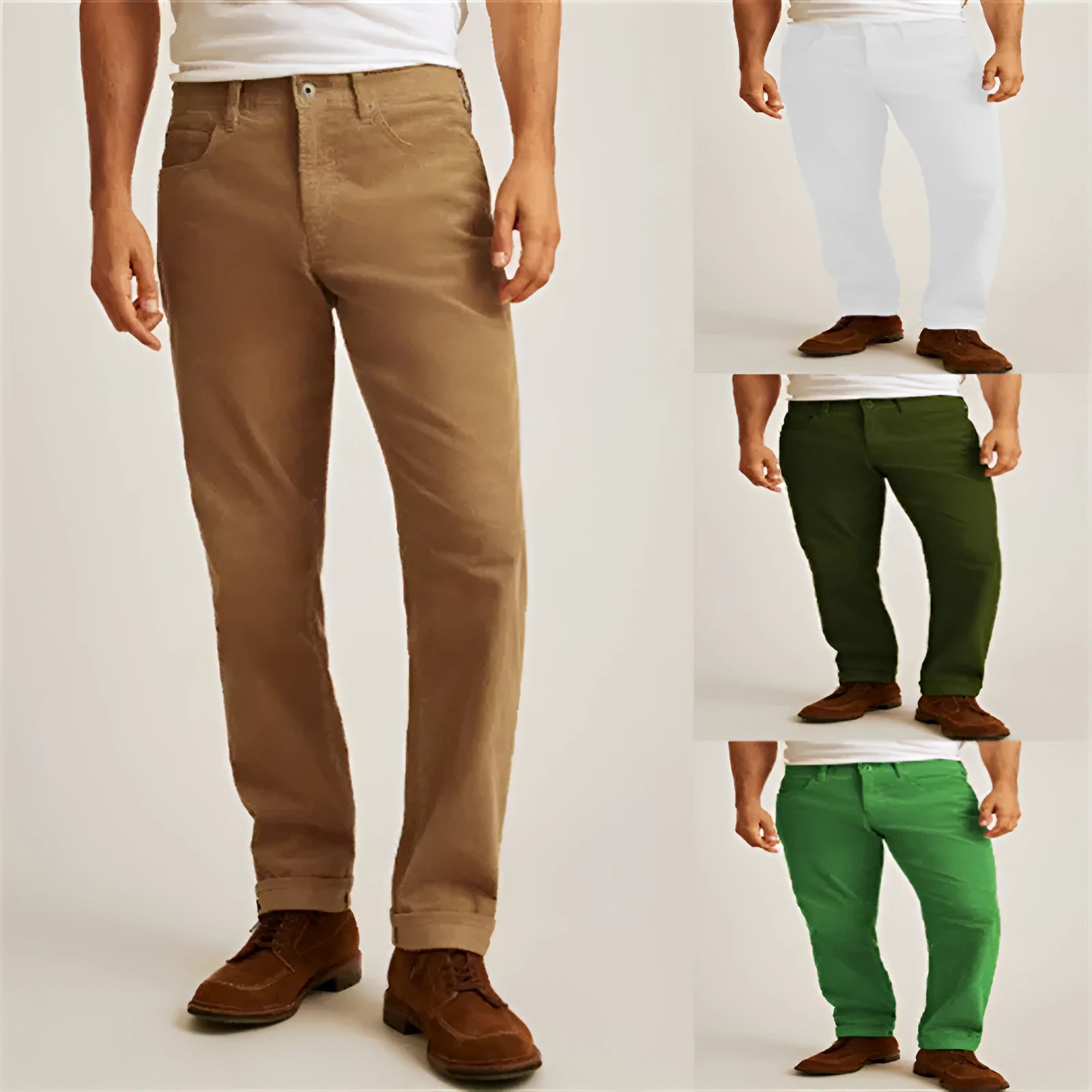Corduroy loose casual straight leg trousers in solid colour with mid-waist design and zip fly